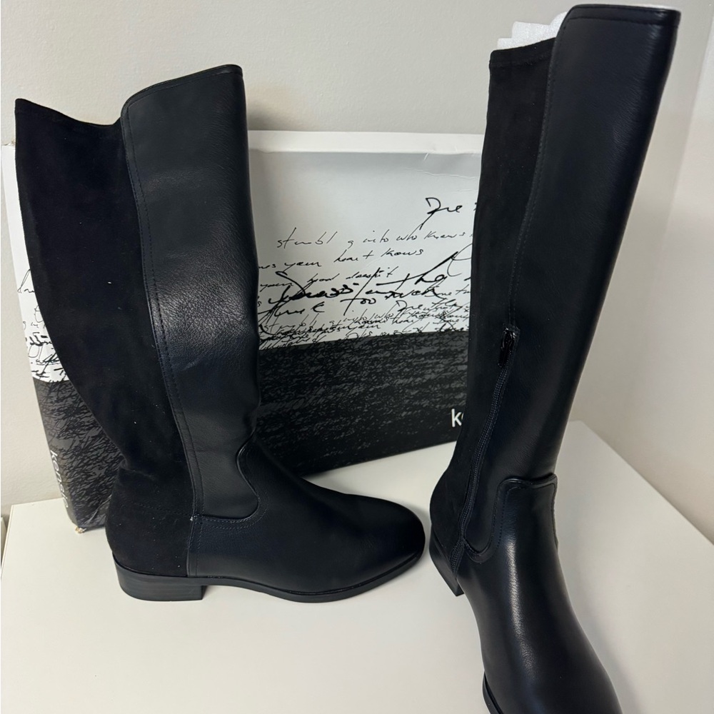 Kensie Black Suede & Leather Over the Knee Boots Women’s 7